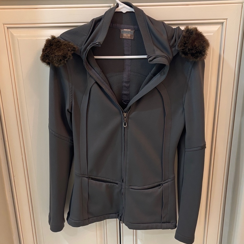 Athleta Charcoal Women's fleece Jacket with Faux Fur Accents